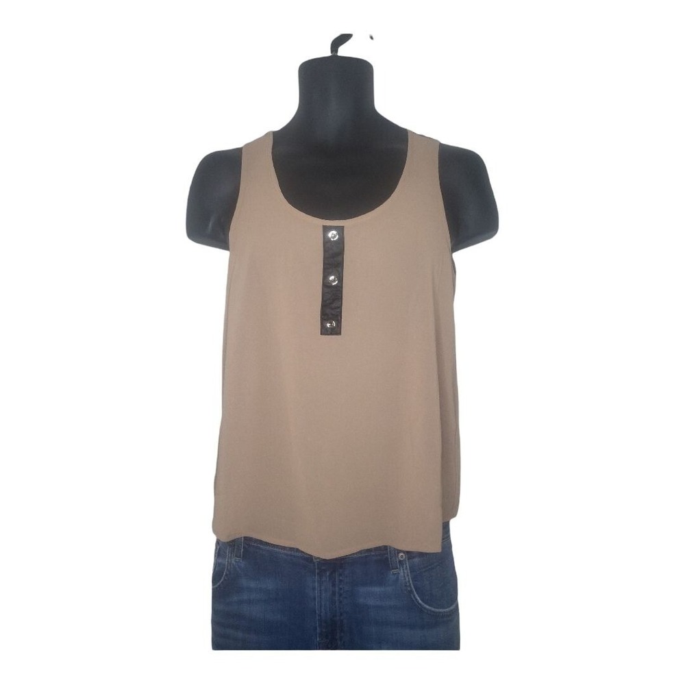 Chocolate USA Tank Top Womens M Medium Beige Sleeveless Button Accent Cami‎ NWT